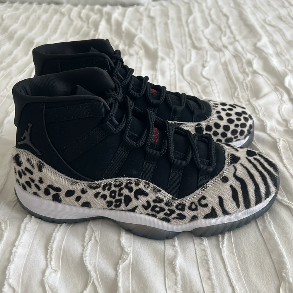 Women's Jordan 11 Black and White Animal Print Sneakers